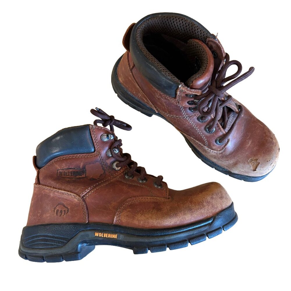 Wolverine Work Boots womens Size 8W Steel Toe Brown Leather EH Slip Resistant
